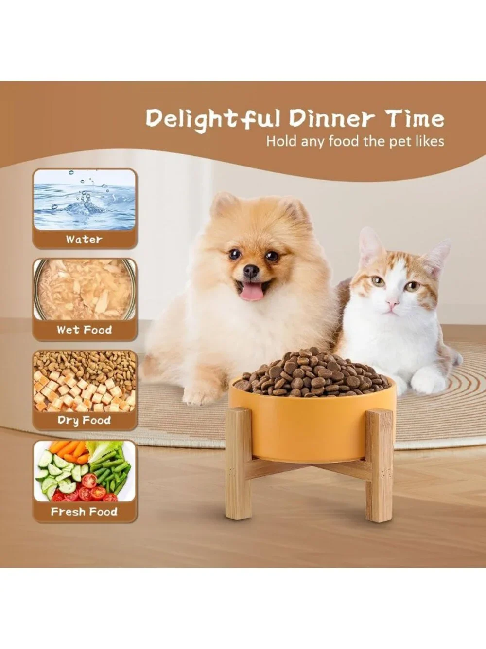 Elevated Ceramic Cat & Dog Bowl with Bamboo Stand - Anti-Vomiting, Stress-Free